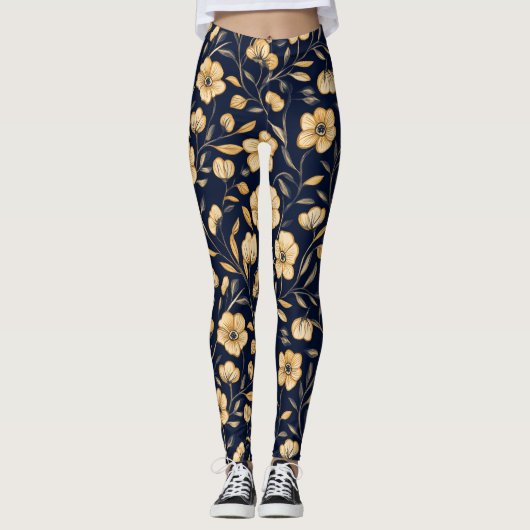 Elegant bloem goud patroon leggings (Voorkant)