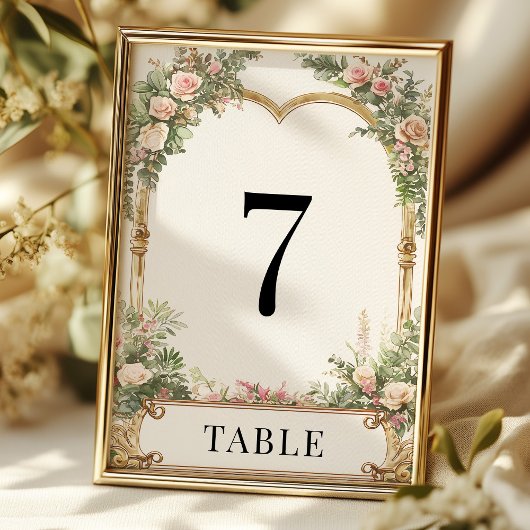 Elegant Bloem Goud Tafelnummer Trouwfeest