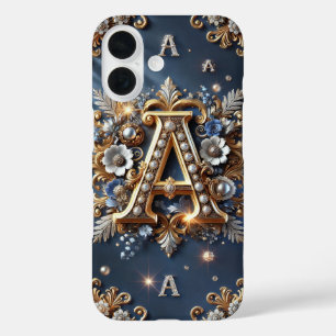 Elegant Bloem Gouden A Letter Monogram iPhone 16 Hoesje