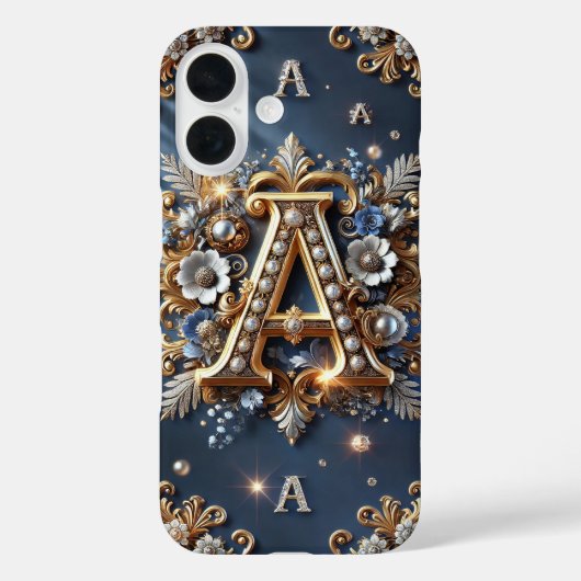 Elegant Bloem Gouden A Letter Monogram Case-Mate iPhone Case (Achterkant)