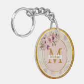 Elegant Bloem Gouden Monogram | Naam & Initiaal Sleutelhanger (Voorkant Links)