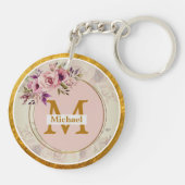 Elegant Bloem Gouden Monogram | Naam & Initiaal Sleutelhanger (Achterkant)