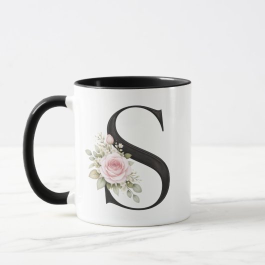 Elegant Bloem Letter S Monogram Logo Mok (Links)