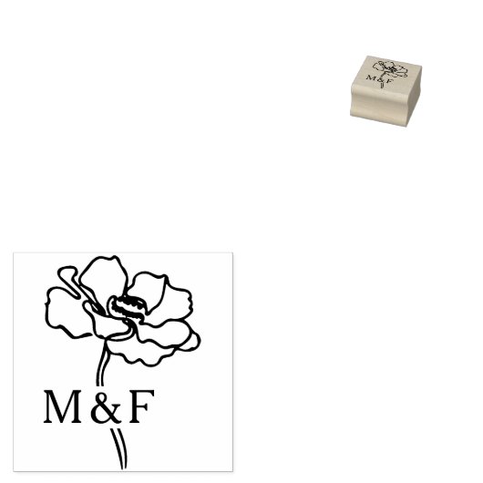 Elegant Bloem Monogram, Bruiloft Rubberstempel (Gestempeld)
