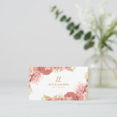 Elegant Bloem Monogram Roze Goud Visitekaartje (Staand voorkant)