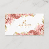 Elegant Bloem Monogram Roze Goud Visitekaartje (Voorkant)