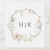 Elegant Bloem Motief Wijn Etiket in Waterverf Mono (Enkel label)