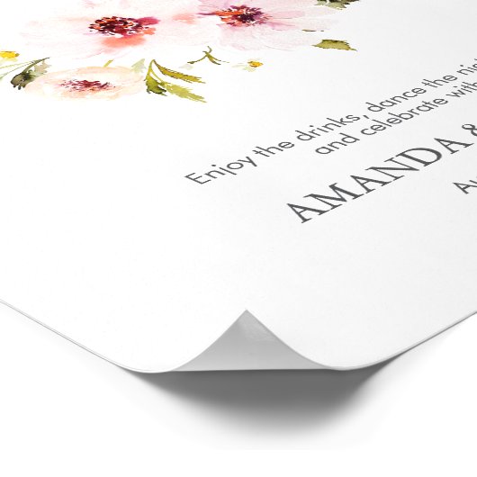 Elegant Bloem Open Bar Bordkaart  Poster (Hoek)