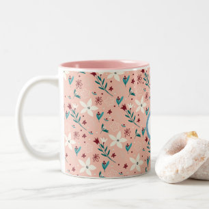 Elegant bloem Roze Patroon Thuis Tweekleurige Koffiemok