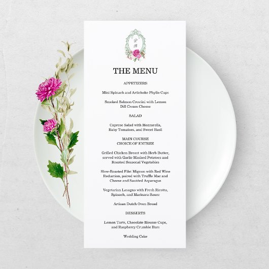 Elegant Bloem Roze Pioen Monogram Trouwdag Menu