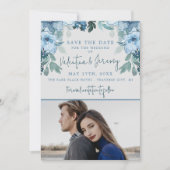 Elegant Bloem Stof Blauw Groen Huwelijk Save The Date (Voorkant)