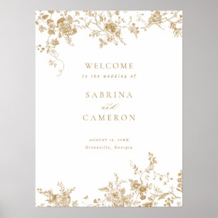 Elegant Bloem Vintage Gouden Trouw Welkom Bord Poster