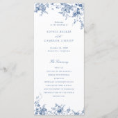 Elegant Bloem Vintage Sieraad Navyblauw Bruiloft Programmakaart (Voorkant)