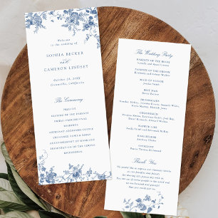 Elegant Bloem Vintage Sieraad Navyblauw Bruiloft Programmakaart