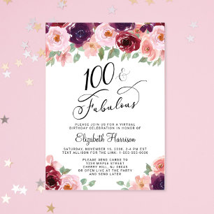 Elegant Bloem Virtueel 100ste Verjaardagsfeest Kaart
