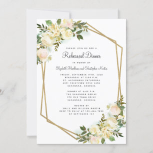 Elegant Bloem Wit Bruiloft Goud Oefen Diner Kaart