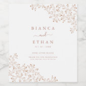 Elegant Bloem Wit Roze Gouden Trouw Wijnlabel Wijn Etiket (Enkel label)