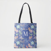 Elegant bloemblad Blauw thema Monogram Tote Bag (Voorkant)