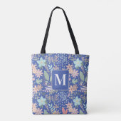 Elegant bloemblad Blauw thema Monogram Tote Bag (Achterkant)