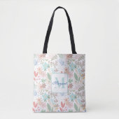 Elegant bloemblad Blauw thema Monogram Tote Bag (Voorkant)