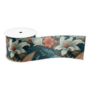Elegant  Bloembladerpatroon Bloemen Satijnen Lint