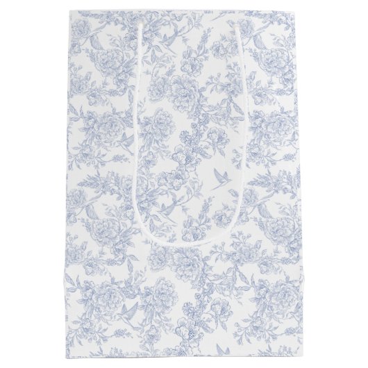 Elegant Bloemblauw Frans Toile Medium Cadeauzakje (Achterkant)