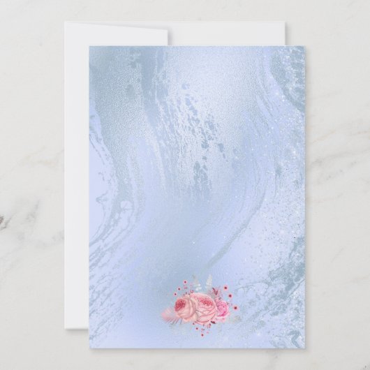 Elegant bloemblauw glitter marmer zoete zestien kaart (Achterkant)