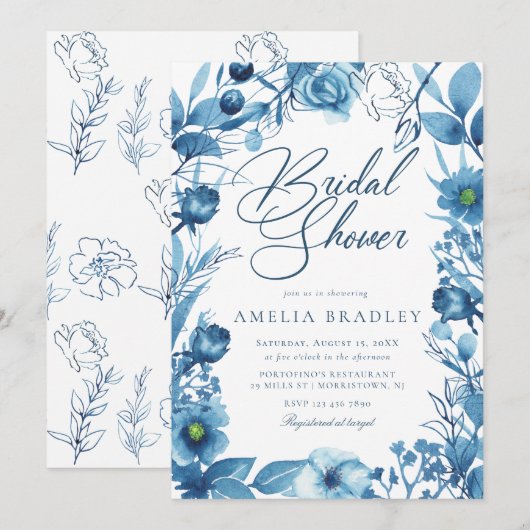 Elegant Bloemblauw Vrijgezellenfeest Kaart (Voorkant / Achterkant)