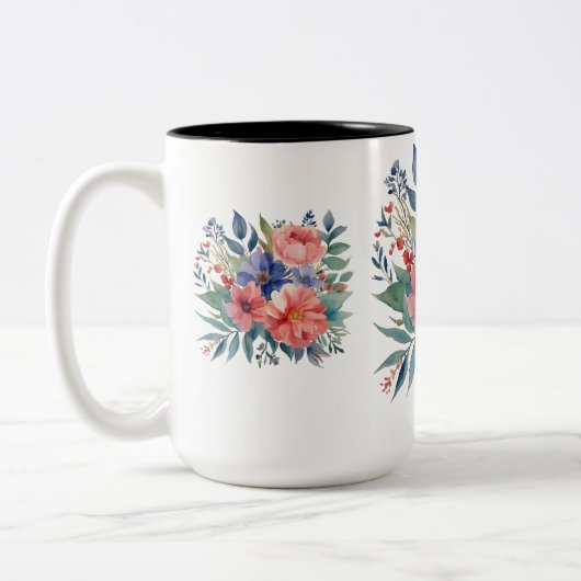 Elegant Bloemboeket Tweekleurige Mok - 15 oz (Links)