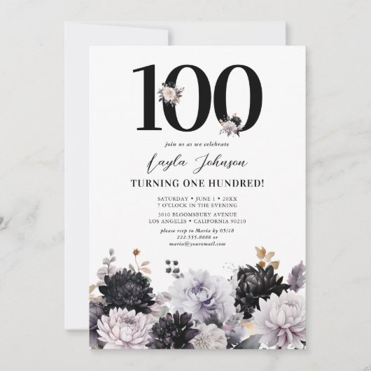 Elegant Bloemen 100e Verjaardagsfeest Kaart (Voorkant)