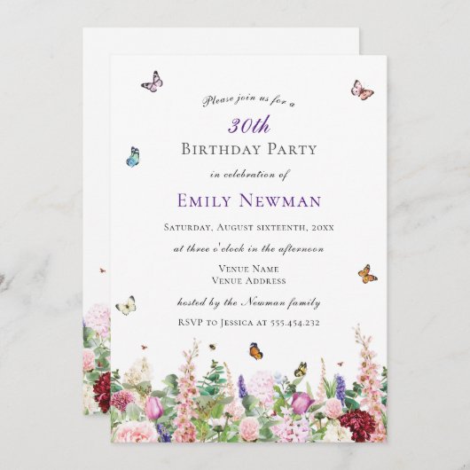 Elegant Bloemen 30e Verjaardagsfeest Kaart (Voorkant / Achterkant)