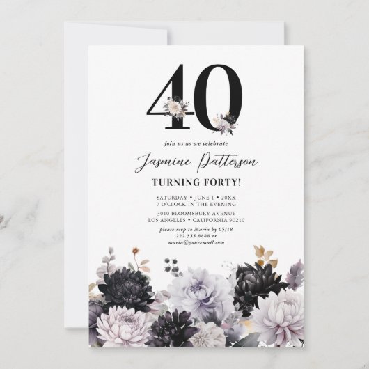 Elegant Bloemen 40e Verjaardagsfeest Kaart (Voorkant)