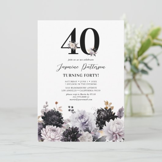 Elegant Bloemen 40e Verjaardagsfeest Kaart (Staand voorkant)