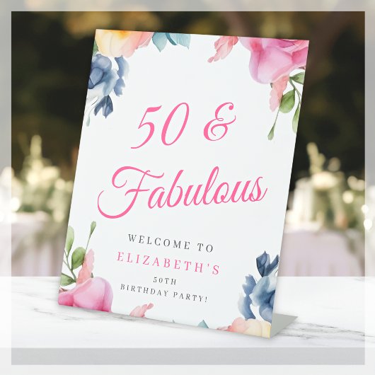Elegant Bloemen 50ste Verjaardagsfeestje Welkom Reclamebord Met Voetstuk