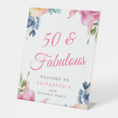 Elegant Bloemen 50ste Verjaardagsfeestje Welkom Reclamebord Met Voetstuk (Voorkant)