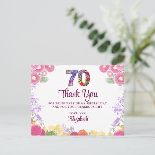 Elegant Bloemen 70ste Verjaardagsfeest / 70 Dank u Briefkaart (Staand voorkant)