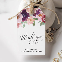 Elegant Bloemen 75e Verjaardagsfeestje Dank u Cadeaulabel