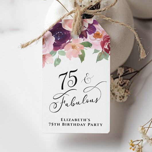 Elegant Bloemen 75e Verjaardagsfeestje Dank u Cadeaulabel