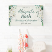 Elegant Bloemen 80e Verjaardagsfeest Elke leeftijd Spandoek (Insitu)