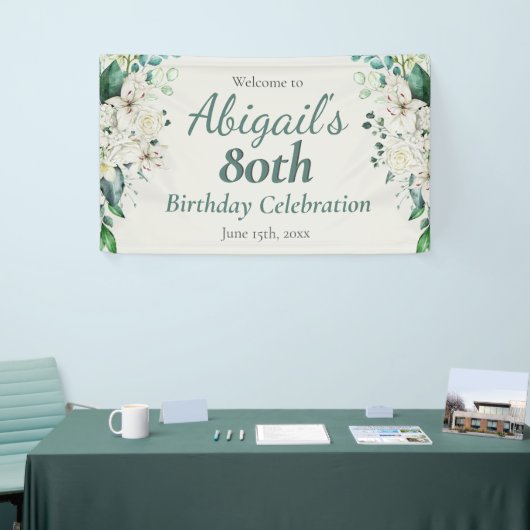 Elegant Bloemen 80e Verjaardagsfeest Elke leeftijd Spandoek (Beurs)