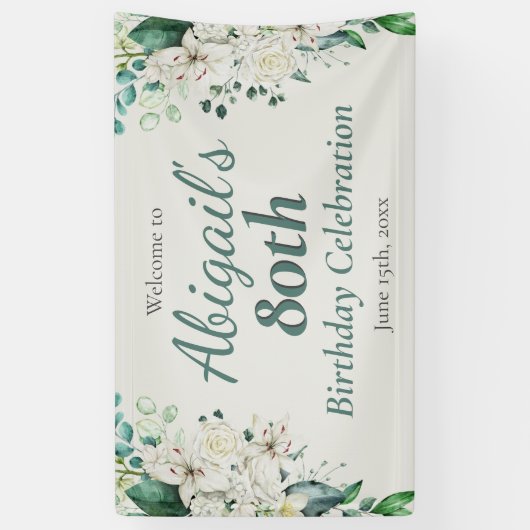 Elegant Bloemen 80e Verjaardagsfeest Elke leeftijd Spandoek (Verticaal)