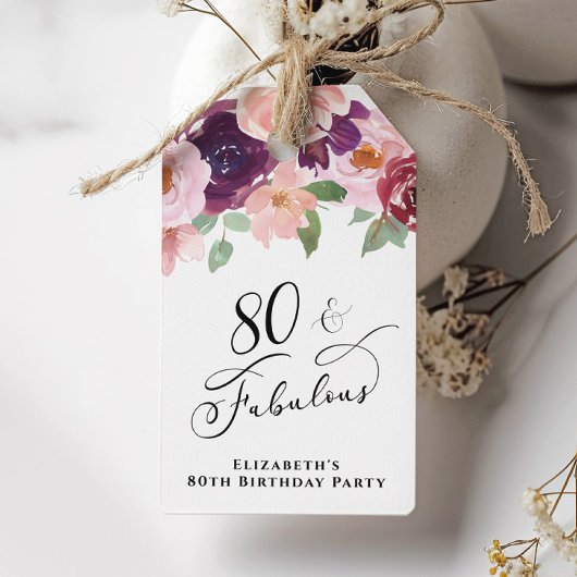 Elegant Bloemen 80ste Verjaardagsfeestje Dank u Cadeaulabel