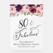 Elegant Bloemen 80ste Verjaardagsfeestje Welkom Acryl Bord (Voorkant)