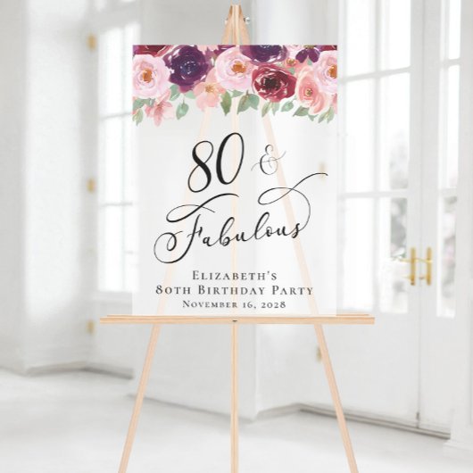 Elegant Bloemen 80ste Verjaardagsfeestje Welkom Fr Acryl Bord