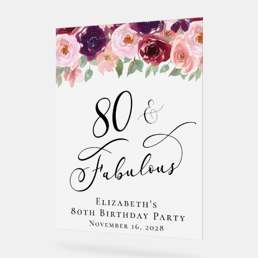 Elegant Bloemen 80ste Verjaardagsfeestje Welkom Fr Acryl Bord (Hoek)