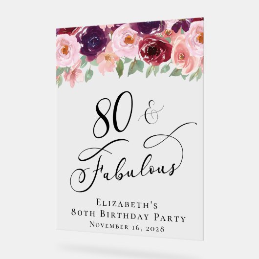 Elegant Bloemen 80ste Verjaardagsfeestje Welkom Wi Acryl Bord (Hoek)