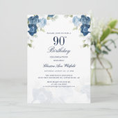 Elegant Bloemen 90ste Verjaardag Script Kaart (Staand voorkant)
