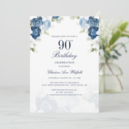 Elegant Bloemen 90ste Verjaardag Script Kaart (Staand voorkant)