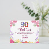 Elegant Bloemen 90ste Verjaardagsfeest / 90 Dank u Briefkaart (Staand voorkant)