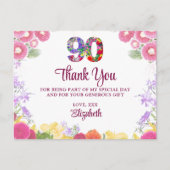Elegant Bloemen 90ste Verjaardagsfeest / 90 Dank u Briefkaart (Voorkant)